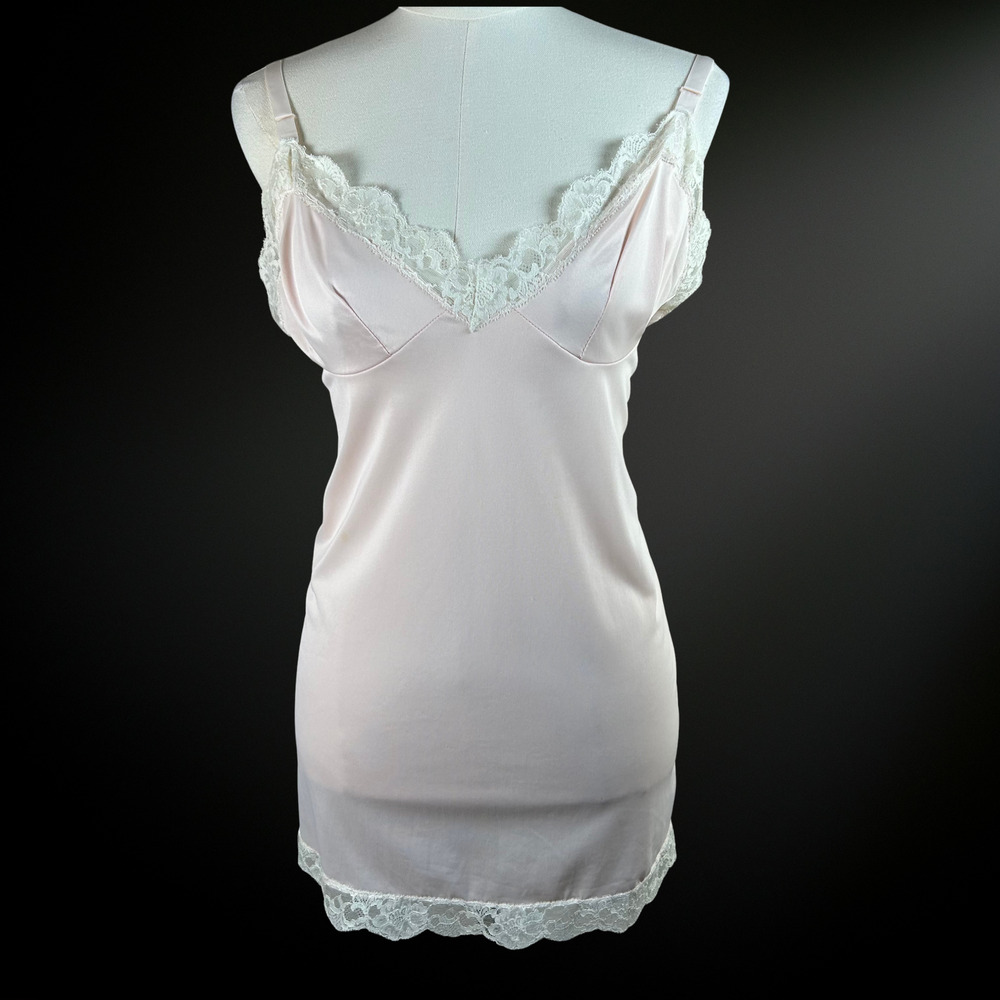 VTG Greenco Maid Womens Satin Babydoll Cami Size L Lace Trim Coquette Feminine